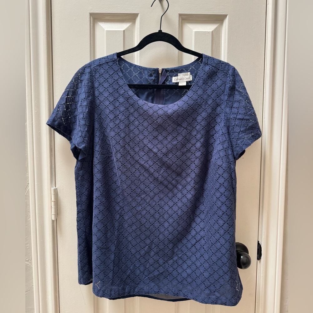 1X (18) Coldwater Creek Lined Eyelet Blouse, Navy